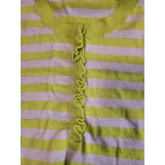 Boden Pullover Henley Sweater Ruffle Green Stripe Wool Women's Sweater Size 8 - Picture 2 of 7